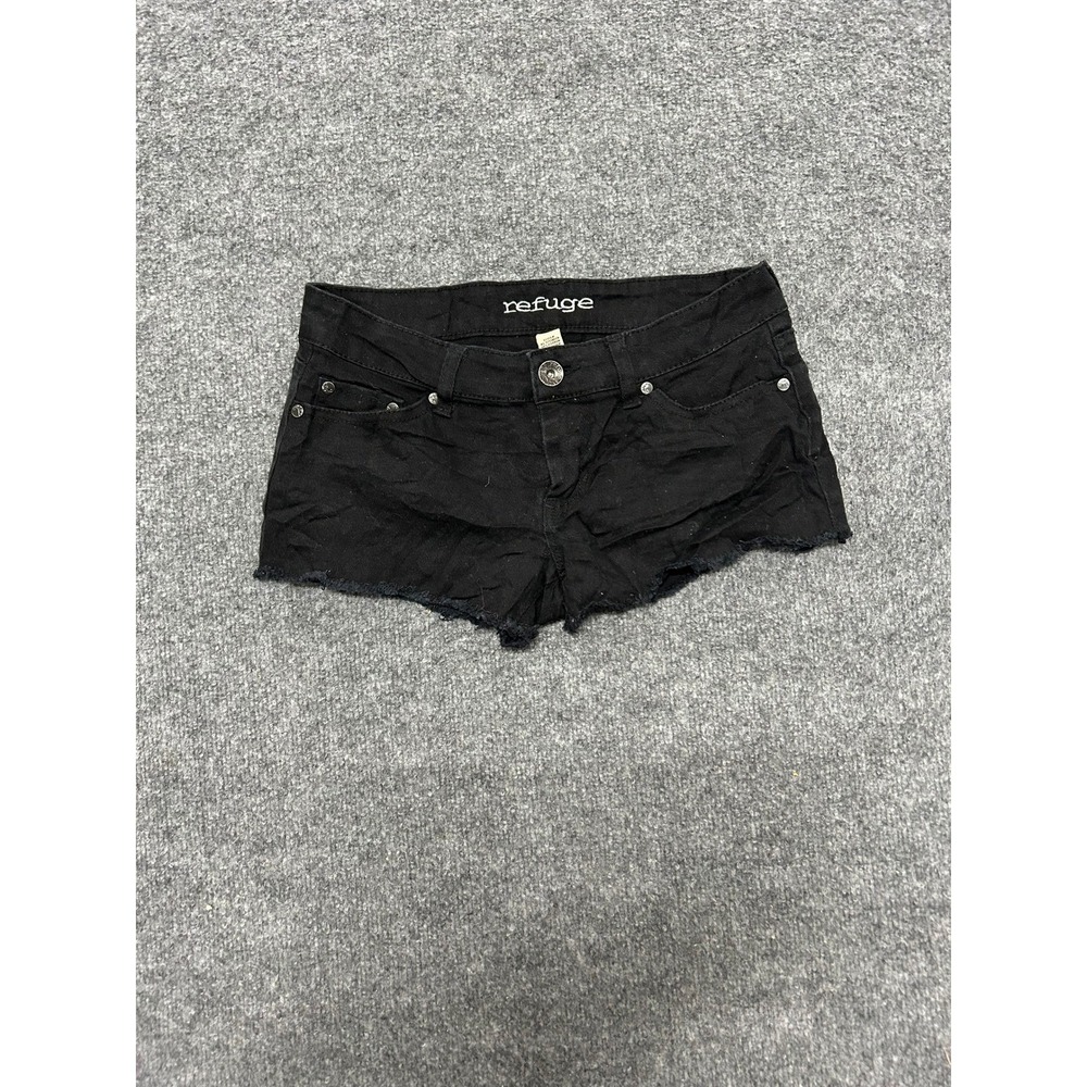 Refuge Denim Shorts Womens Size 2 Black Low Rise Raw Hem Stretch Casual Summer